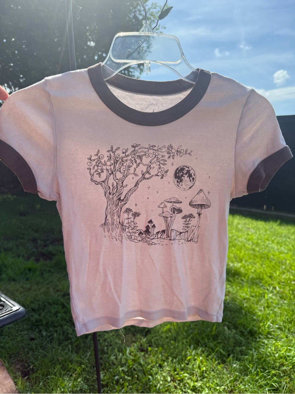 Ps/La Mushroom Moon Graphic Baby Tee Ringer T-Shirt Cottagecore Y2k